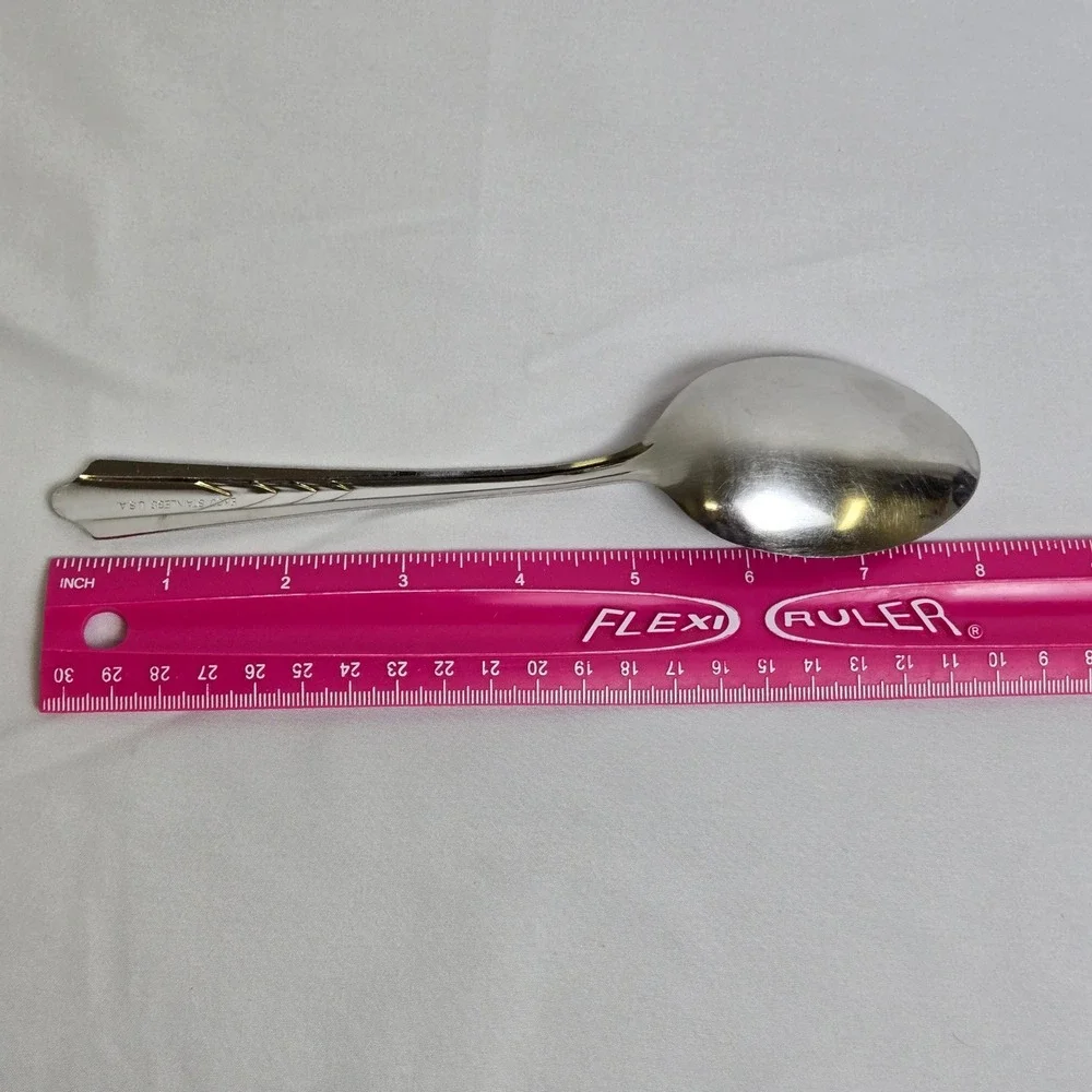 Ekco Stainless Solid Serving Spoon EKS7 Chevron Pattern Vintage USA 8